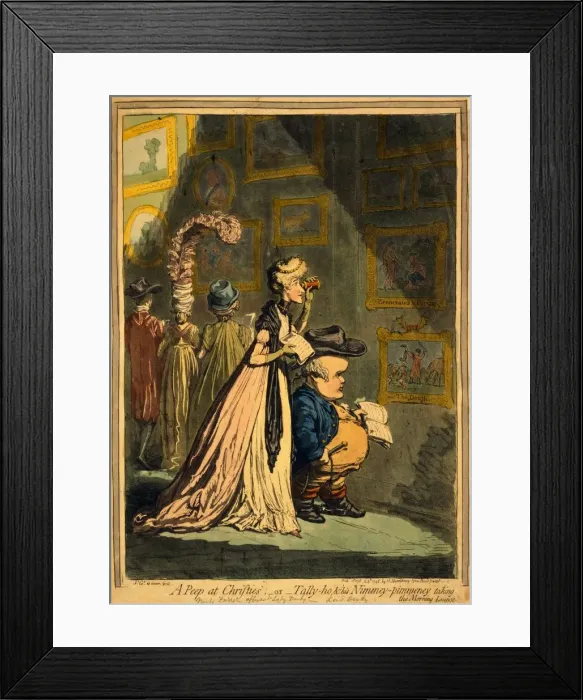 Framed Print : A Peep at Christies or Tally-ho and his Nimeney-Pimmeney taking the Morning Lounge, 1796 Framed Print : A Peep at Christies or Tally-ho and his Nimeney-Pimmeney taking the Morning Lounge, 1796