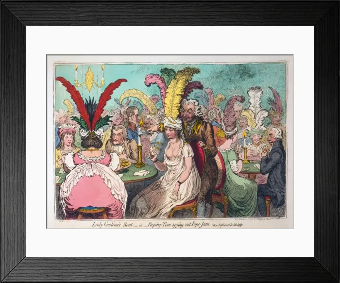 Framed Print : Lady Godinas Rout or Peeping Tom spying out Pope Joan, 1796 Framed Print : Lady Godinas Rout or Peeping Tom spying out Pope Joan, 1796