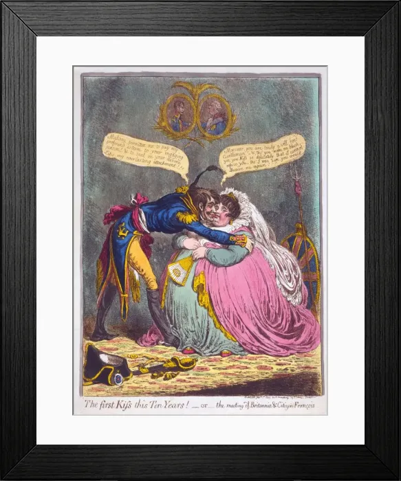 Framed Print : The First Kiss this Ten Years! Or the meeting of Britannia & Citizen Francois, 1803 Framed Print : The First Kiss this Ten Years! Or the meeting of Britannia & Citizen Francois, 1803