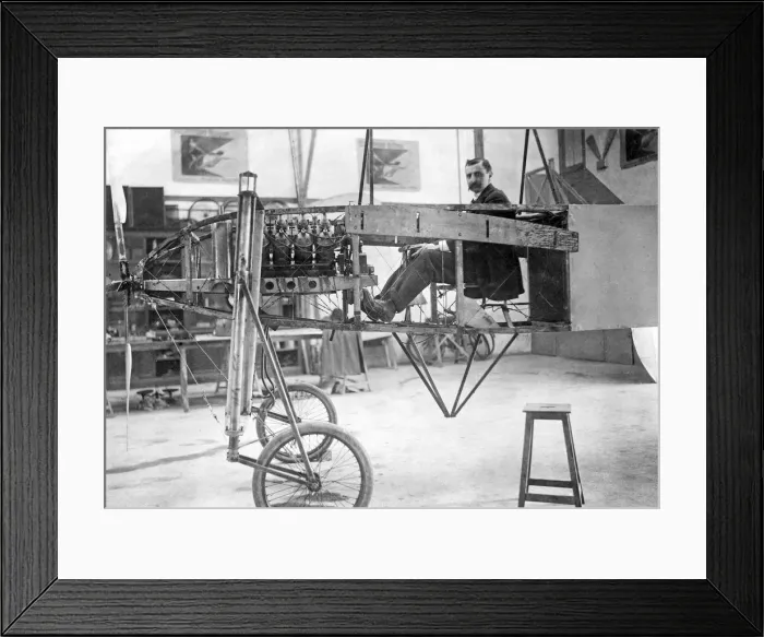 Framed Print : Louis Bleriot sitting in his monopolane, c. 1920 Framed Print : Louis Bleriot sitting in his monopolane, c. 1920