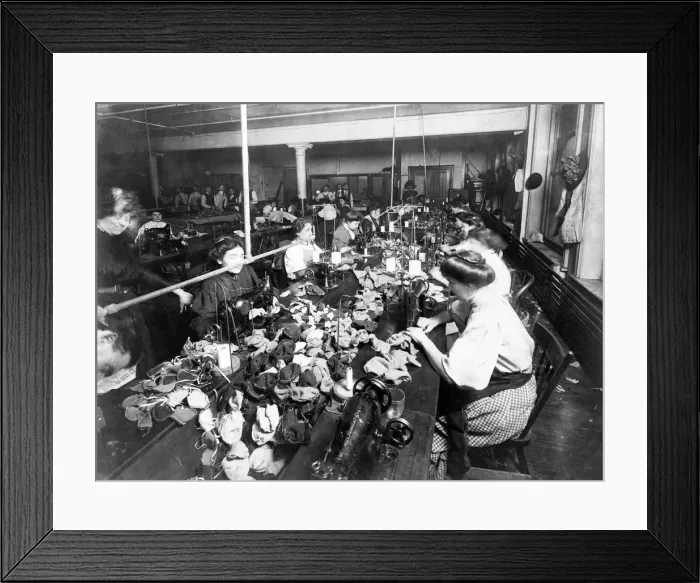 Framed Print : Women sewing teddy bears in a factory, c. 1915 Framed Print : Women sewing teddy bears in a factory, c. 1915