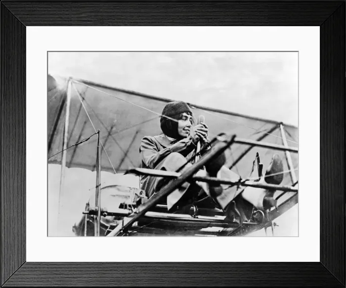 Framed Print : Helene Dutrieu at the controls of her plane, c. 1911 Framed Print : Helene Dutrieu at the controls of her plane, c. 1911