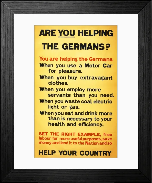 Framed Print : WW1 Poster appealing to the public to support the war effort by being frugal, 1917 Framed Print : WW1 Poster appealing to the public to support the war effort by being frugal, 1917