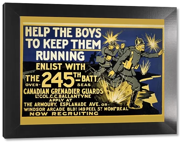 Canadian Army Recruitment Poster Help the Boys Keep them Running, 1914-1918