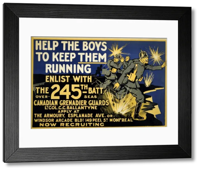 Framed Print : Canadian Army Recruitment Poster Help the Boys Keep them Running, 1914-1918 Framed Print : Canadian Army Recruitment Poster Help the Boys Keep them Running, 1914-1918