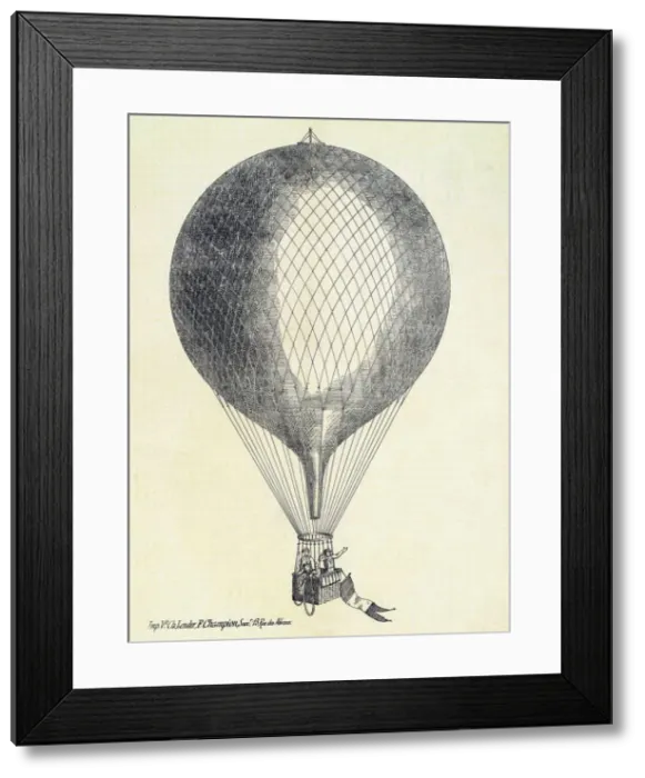 Framed Print : Three men in a Hot Air Balloon, 1800s Framed Print : Three men in a Hot Air Balloon, 1800s