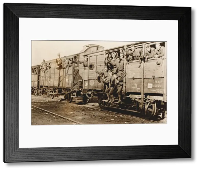 Framed Print : American troops on a train in France, c. 1917 Framed Print : American troops on a train in France, c. 1917