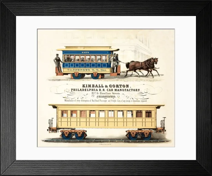 Framed Print : Advertisement for Kimball & Gorton, Philadelphia R. R. Car Manufactory, c. 1857 Framed Print : Advertisement for Kimball & Gorton, Philadelphia R. R. Car Manufactory, c. 1857