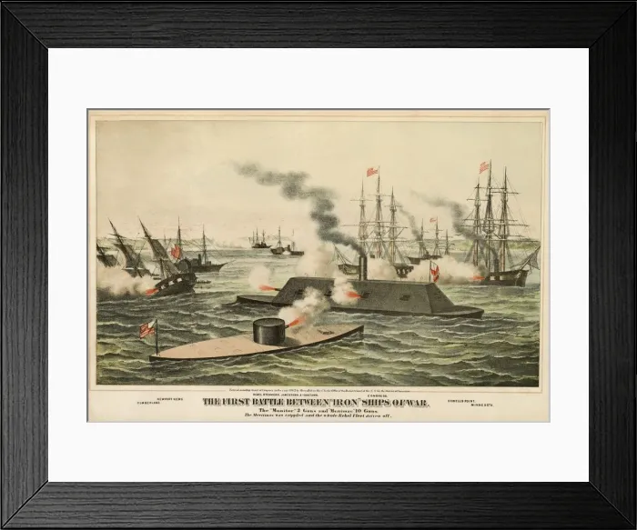 Framed Print : The First Battle Between Iron Ships of War, published c. 1862 Framed Print : The First Battle Between Iron Ships of War, published c. 1862