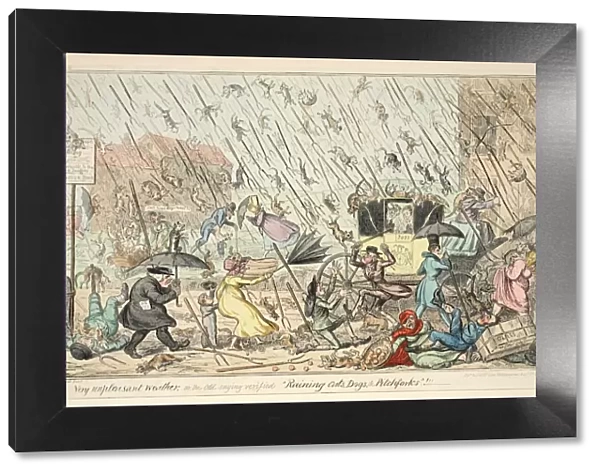 Very Unpleasant Weather or the Old Saying verified Raining Cats, Dogs and Pitchforks, 1835