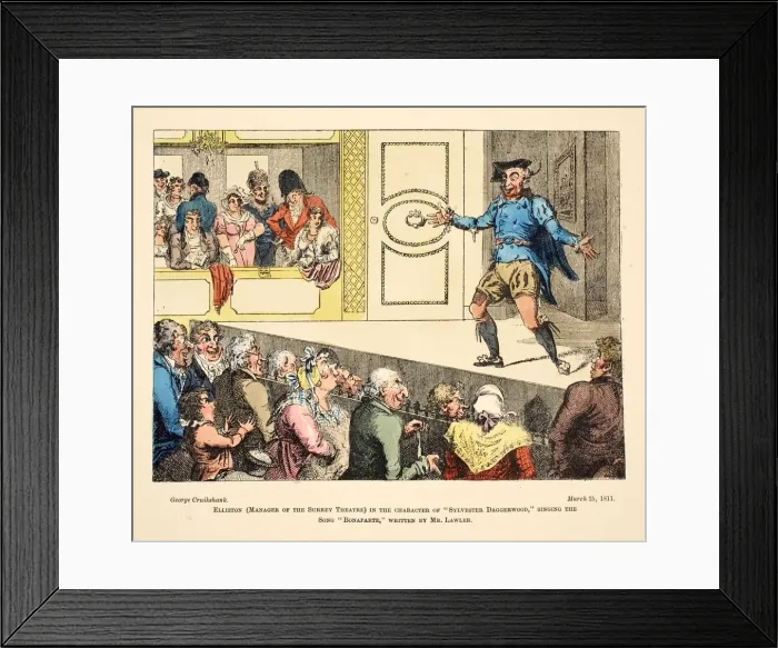 Framed Print : Elliston (Manager of the Surrey Theatre) in the character of Sylvester Daggerwood, 1811 Framed Print : Elliston (Manager of the Surrey Theatre) in the character of Sylvester Daggerwood, 1811