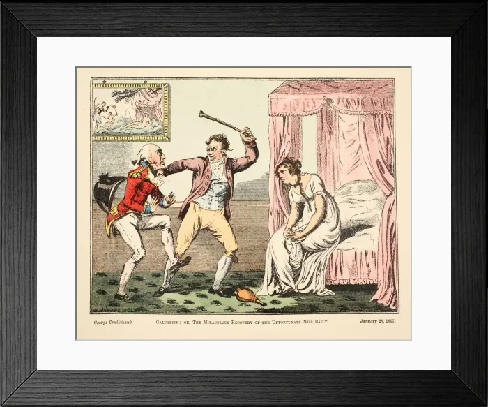 Framed Print : Galvanism; or the Miraculous Recovery of the Unfortnate Miss Baily, 1807 Framed Print : Galvanism; or the Miraculous Recovery of the Unfortnate Miss Baily, 1807