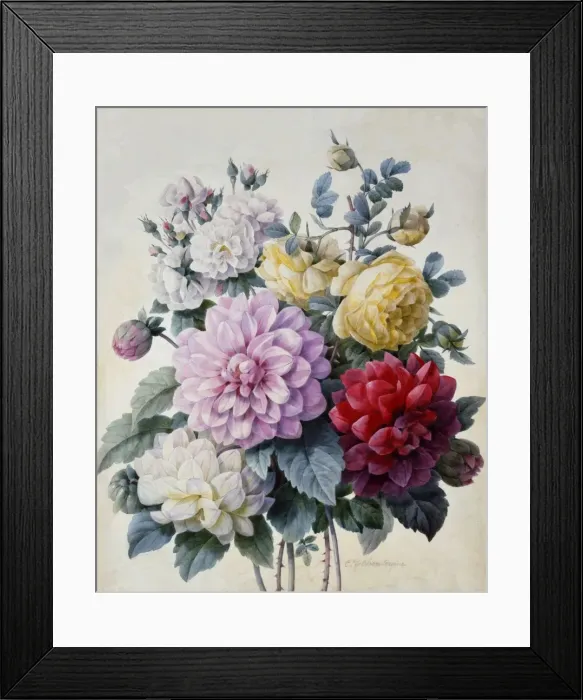Framed Print : Bouquet of Flowers, Dahlias and Roses, c. 1830-1840 Framed Print : Bouquet of Flowers, Dahlias and Roses, c. 1830-1840