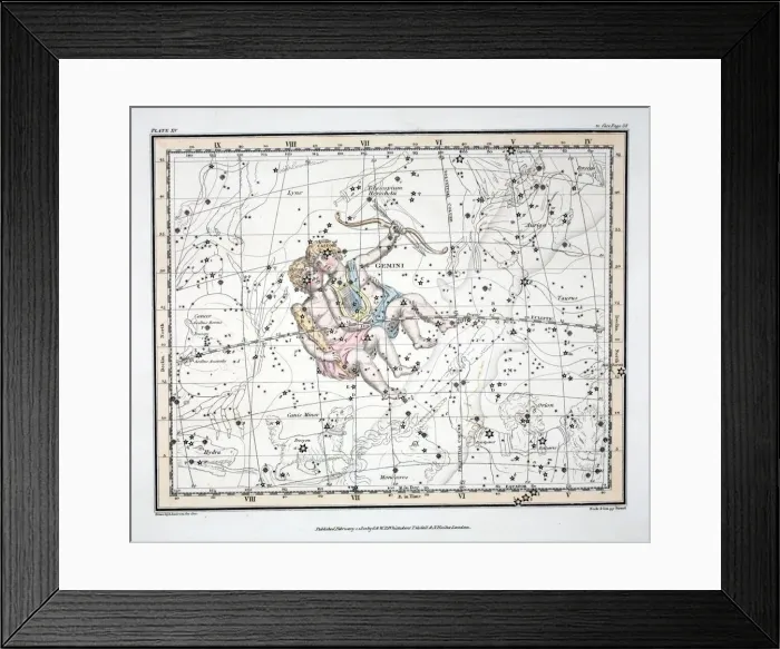 Framed Print : The Constellations (Plate XV) Gemini, from A Celestial Atlas by Alexander Jamieson, 1822 Framed Print : The Constellations (Plate XV) Gemini, from A Celestial Atlas by Alexander Jamieson, 1822