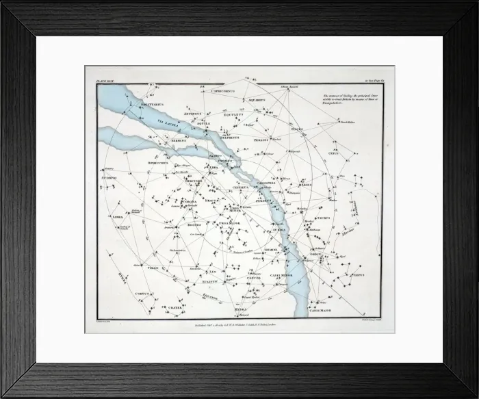 Framed Print : Map showing the principal stars which are visible in Great Britain (Plate (XXIX), 1822 Framed Print : Map showing the principal stars which are visible in Great Britain (Plate (XXIX), 1822