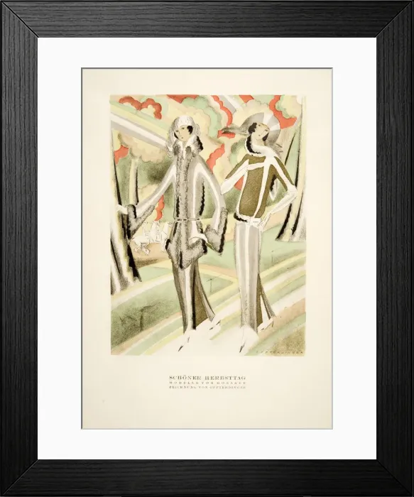 Framed Print : Schoner Herbsttag, outfits by Mossner, from Styl, pub. 1922 (pochoir Print) Framed Print : Schoner Herbsttag, outfits by Mossner, from Styl, pub. 1922 (pochoir Print)