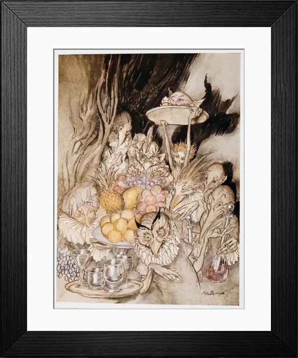 Framed Print : Enter several strange Shapes, bringing in a banquest …. inviting the King, etc Framed Print : Enter several strange Shapes, bringing in a banquest …. inviting the King, etc