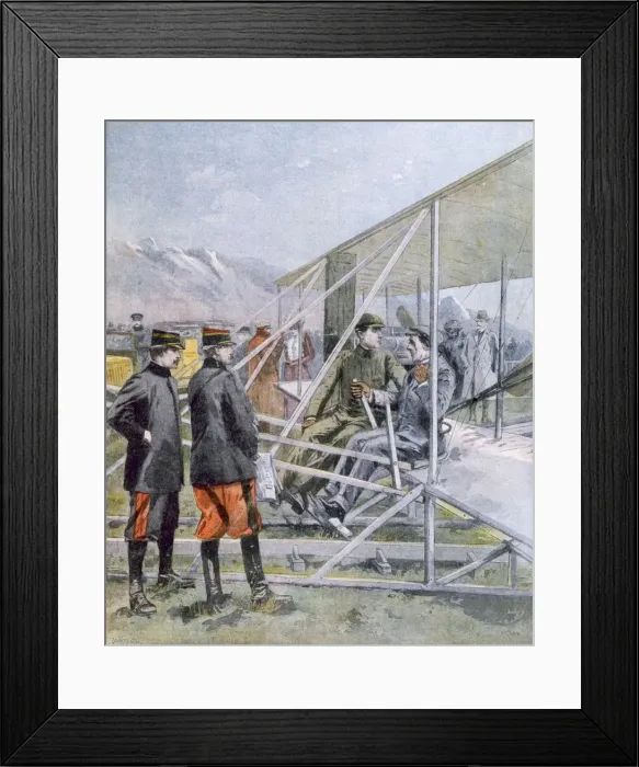 Framed Print : Wilbur Wright showing the King of Spain how is plane operates, from Petit Journal pub Framed Print : Wilbur Wright showing the King of Spain how is plane operates, from Petit Journal pub