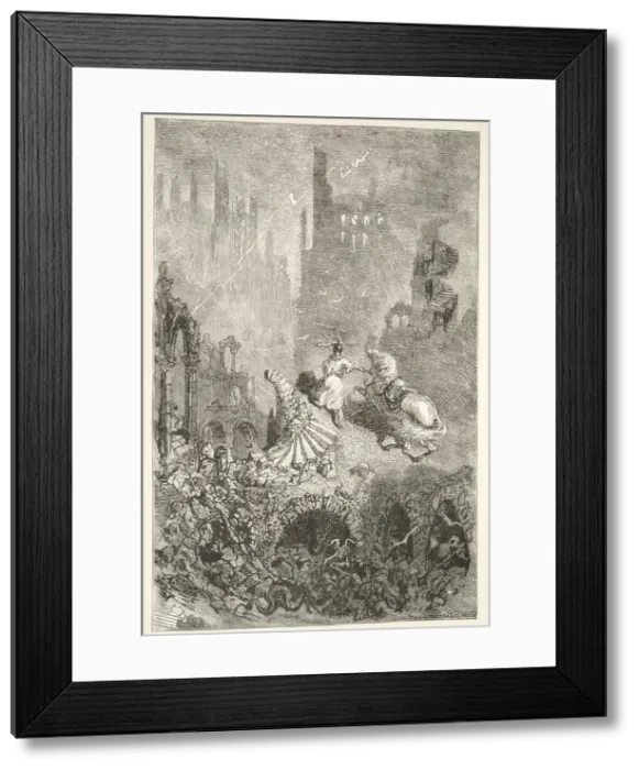 Framed Print : The Downfall of King Pellams Castle, from Stories of the Days of King Arthur by Framed Print : The Downfall of King Pellams Castle, from Stories of the Days of King Arthur by