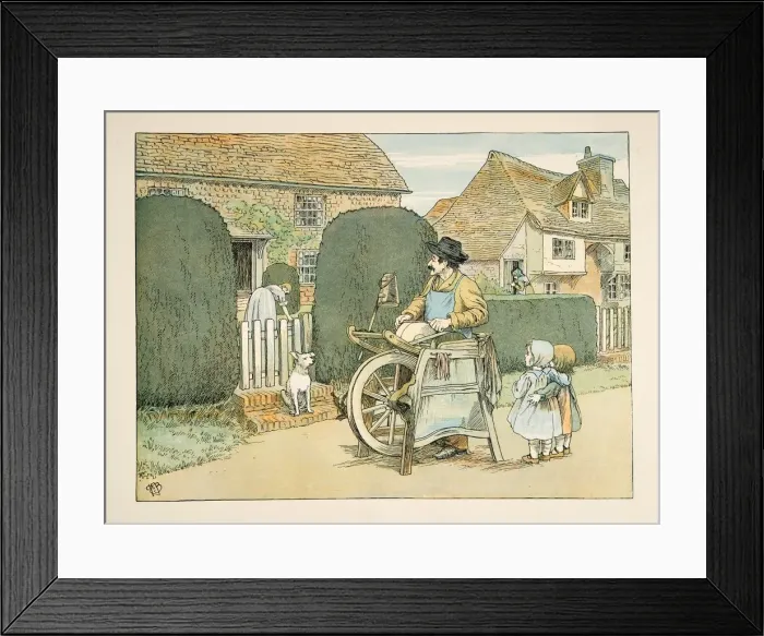 Framed Print : The Knife Grinder, from Four and Twenty Toilers, pub. 1900 (colour lithograph) Framed Print : The Knife Grinder, from Four and Twenty Toilers, pub. 1900 (colour lithograph)