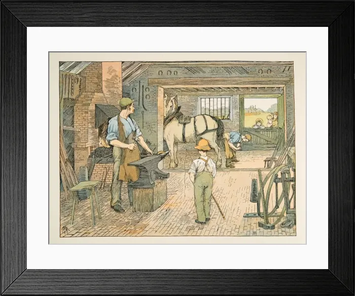 Framed Print : The Blacksmith, from Four and Twenty Toilers, pub. 1900 (colour lithograph) Framed Print : The Blacksmith, from Four and Twenty Toilers, pub. 1900 (colour lithograph)