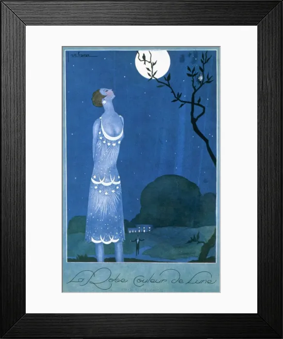 Framed Print : La Robe Couleur de Lune, from Femina, pub. 1925 (pochoir Print) Framed Print : La Robe Couleur de Lune, from Femina, pub. 1925 (pochoir Print)