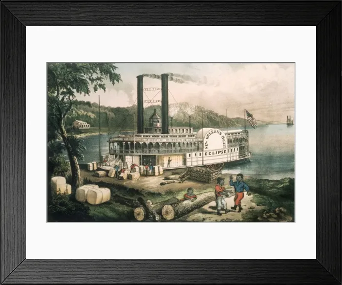 Framed Print : Loading Cotton on the Mississippi, Currier & Ives, pub. 1870 (colour lithograph) Framed Print : Loading Cotton on the Mississippi, Currier & Ives, pub. 1870 (colour lithograph)