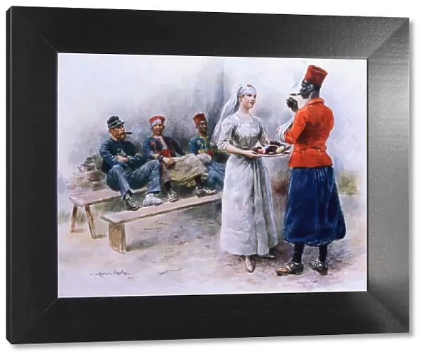 The Favourite Nurse with Zouaves and Soldiers during WWI, 1915 (Colour Lithograph)