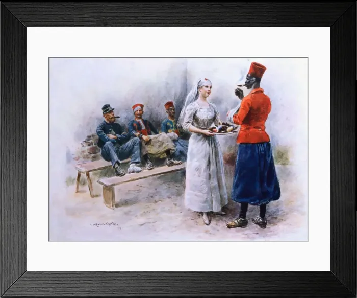 Framed Print : The Favourite Nurse with Zouaves and Soldiers during WWI, 1915 (Colour Lithograph) Framed Print : The Favourite Nurse with Zouaves and Soldiers during WWI, 1915 (Colour Lithograph)