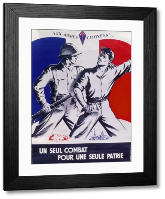 Framed Print : Poster Un Seul Combat pour une Seule Patrie pub. 1944 (colour lithograph) Framed Print : Poster Un Seul Combat pour une Seule Patrie pub. 1944 (colour lithograph)