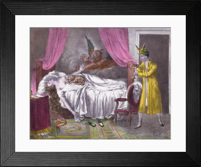 Framed Print : The Nightmare, from L Album comique, pub. 1825 (hand coloured engraving) Framed Print : The Nightmare, from L Album comique, pub. 1825 (hand coloured engraving)