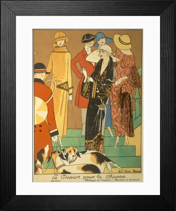 Framed Print : The Departure of the Hunt, fashion plate from Art, Gout, Beaute, pub Framed Print : The Departure of the Hunt, fashion plate from Art, Gout, Beaute, pub