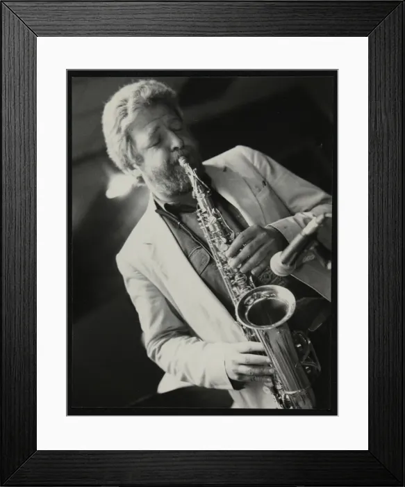 Framed Print : Saxophonist Geoff Simkins playing at The Fairway, Welwyn Garden City, Hertfordshire, 28 April 1991 Framed Print : Saxophonist Geoff Simkins playing at The Fairway, Welwyn Garden City, Hertfordshire, 28 April 1991
