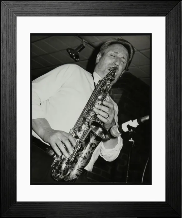 Framed Print : Saxophonist Peter King playing at The Fairway, Welwyn Garden City, Hertfordshire, 14 April 1991 Framed Print : Saxophonist Peter King playing at The Fairway, Welwyn Garden City, Hertfordshire, 14 April 1991