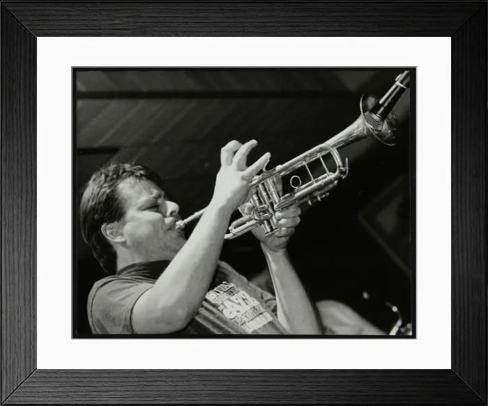 Framed Print : Steve Waterman playing the trumpet at The Fairway, Welwyn Garden City, Hertfordshire, 10 May 1992 Framed Print : Steve Waterman playing the trumpet at The Fairway, Welwyn Garden City, Hertfordshire, 10 May 1992