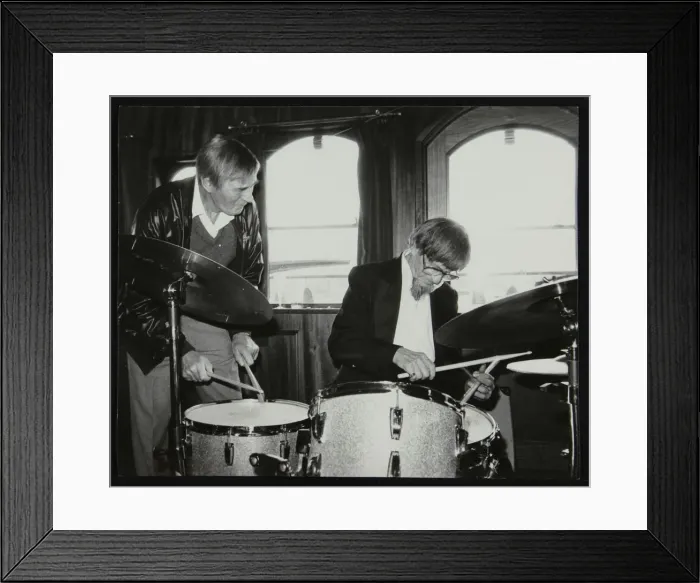 Framed Print : Drummers Jack Parnell and Barrett Deems, London, 1984. Artist: Denis Williams Framed Print : Drummers Jack Parnell and Barrett Deems, London, 1984. Artist: Denis Williams