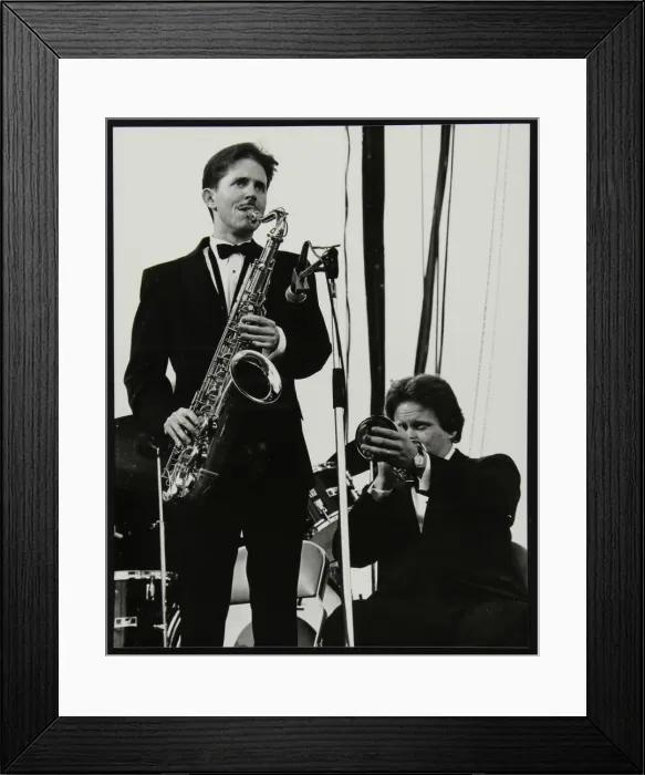 Framed Print : Scott Hamilton (tenor saxophone and Warren Vache (trumpet) at Knebworth, Hertfordshire, 1982 Framed Print : Scott Hamilton (tenor saxophone and Warren Vache (trumpet) at Knebworth, Hertfordshire, 1982