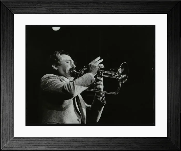Framed Print : Shorty Rogers playing the flugelhorn, Hemel Hempstead, Hertfordshire, 1983. Artist Framed Print : Shorty Rogers playing the flugelhorn, Hemel Hempstead, Hertfordshire, 1983. Artist