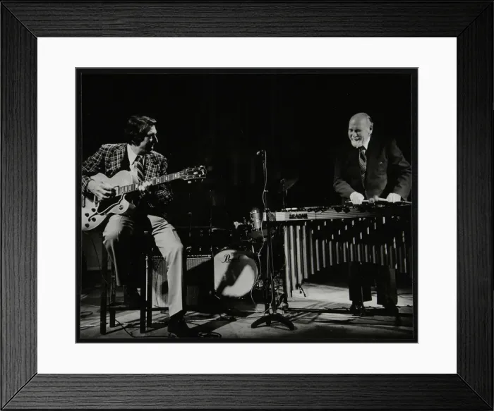 Framed Print : Tal Farlow (guitar) and Red Norvo (vibraphone), performing at Wallingford, Oxfordshire, 1981 Framed Print : Tal Farlow (guitar) and Red Norvo (vibraphone), performing at Wallingford, Oxfordshire, 1981