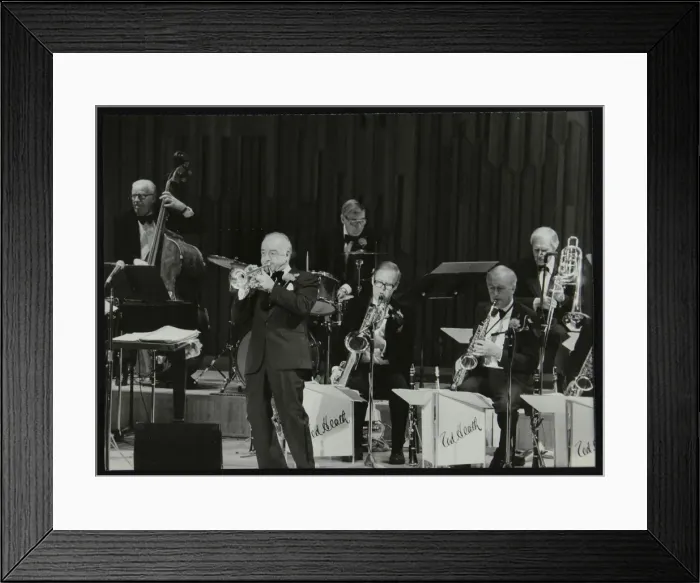 Framed Print : The Ted Heath Orchestra in concert, London 1985. Pictured are Lennie Bush (double bass) Framed Print : The Ted Heath Orchestra in concert, London 1985. Pictured are Lennie Bush (double bass)