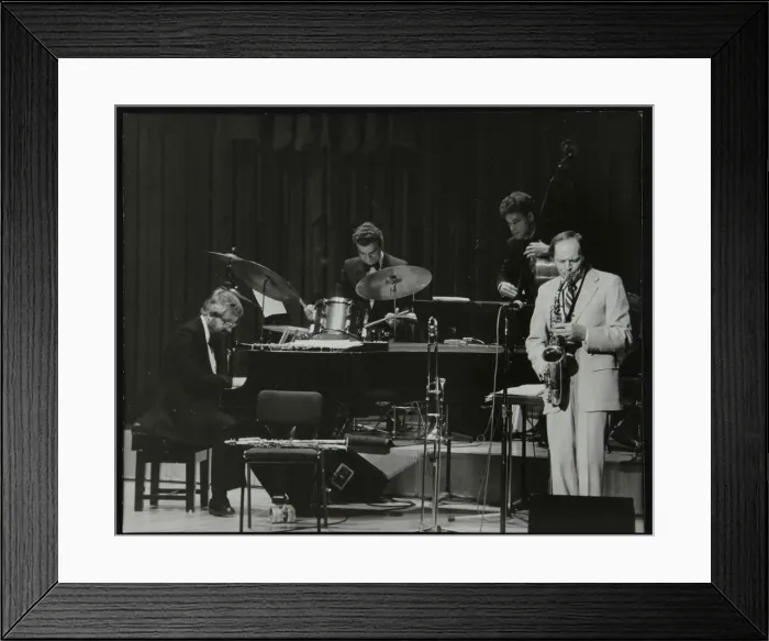 Framed Print : John Horler, Tony Kinsey, Alec Dankworth and John Dankworth performing in London, 1985 Framed Print : John Horler, Tony Kinsey, Alec Dankworth and John Dankworth performing in London, 1985