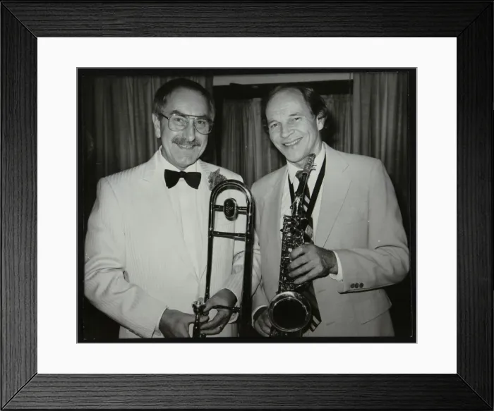 Framed Print : Don Lusher and John Dankworth, London, 1985. Artist: Denis Williams Framed Print : Don Lusher and John Dankworth, London, 1985. Artist: Denis Williams