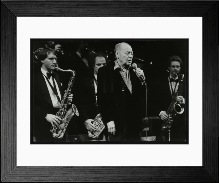 Framed Print : Woody Herman in concert at the Forum Theatre, Hatfield, Hertfordshire, 1983. Artist Framed Print : Woody Herman in concert at the Forum Theatre, Hatfield, Hertfordshire, 1983. Artist