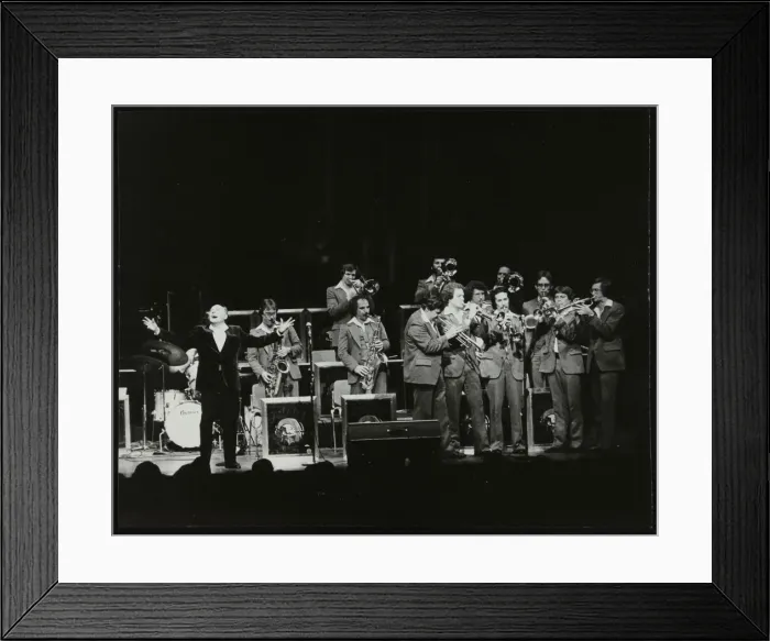 Framed Print : Woody Herman and his orchestra in concert at the Forum Theatre, Hatfield, Hertfordshire, 1980 Framed Print : Woody Herman and his orchestra in concert at the Forum Theatre, Hatfield, Hertfordshire, 1980