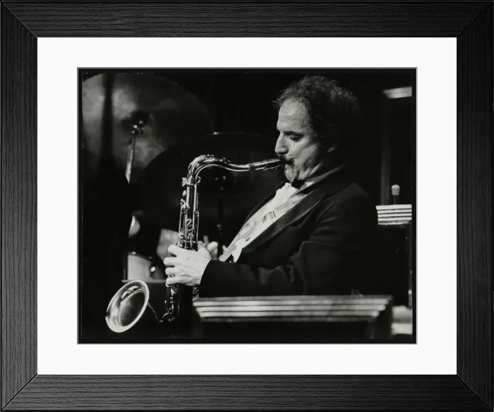 Framed Print : Saxophonist Frank Tiberi performing at the Forum Theatre, Hatfield, Hertfordshire, 1983 Framed Print : Saxophonist Frank Tiberi performing at the Forum Theatre, Hatfield, Hertfordshire, 1983