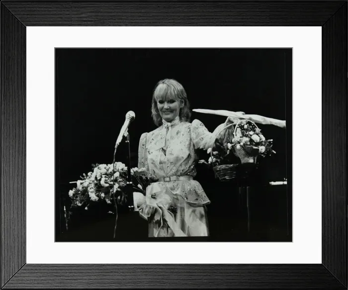 Framed Print : Petula Clark after a concert at the Forum Theatre, Hatfield, Hertfordsire, 1984. Artist Framed Print : Petula Clark after a concert at the Forum Theatre, Hatfield, Hertfordsire, 1984. Artist