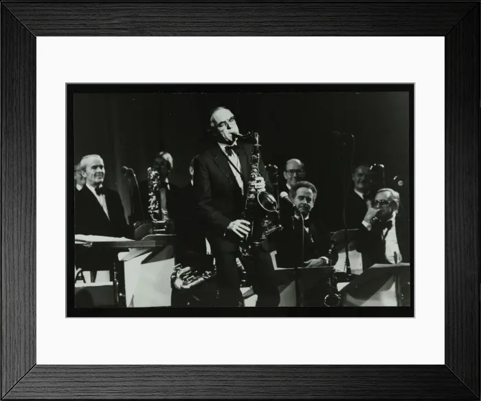 Framed Print : Ted Heath Orchestra saxophonist Tommy Whittle, Forum Theatre, Hatfield, Hertfordshire, 1983 Framed Print : Ted Heath Orchestra saxophonist Tommy Whittle, Forum Theatre, Hatfield, Hertfordshire, 1983