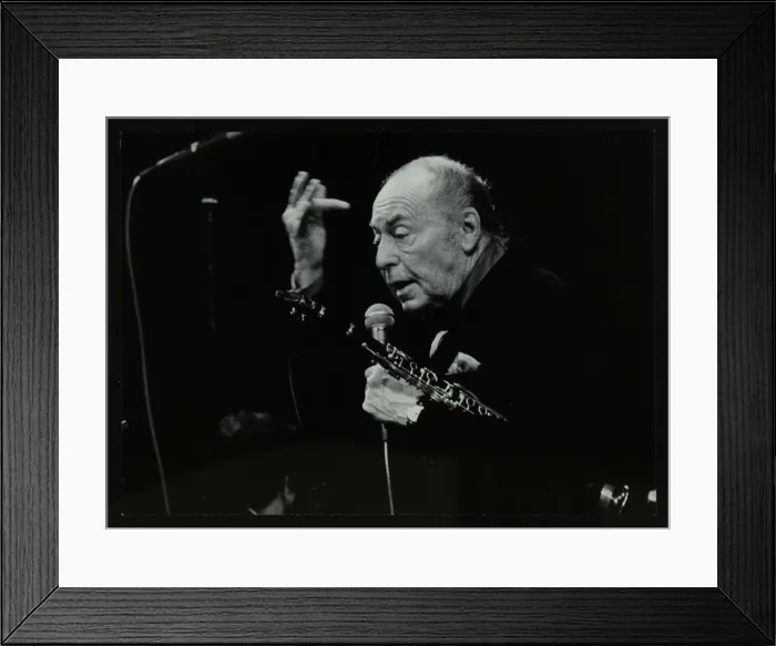 Framed Print : Woody Herman on stage at the Forum Theatre, Hatfield, Hertfordshire, 24 May 1983 Framed Print : Woody Herman on stage at the Forum Theatre, Hatfield, Hertfordshire, 24 May 1983