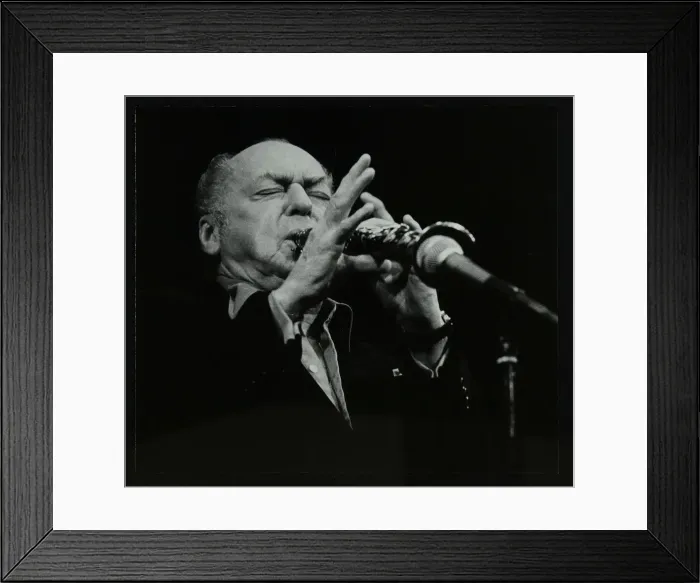 Framed Print : Woody Herman playing his clarinet at the Forum Theatre, Hatfield, Hertfordshire, 24 May 1983 Framed Print : Woody Herman playing his clarinet at the Forum Theatre, Hatfield, Hertfordshire, 24 May 1983