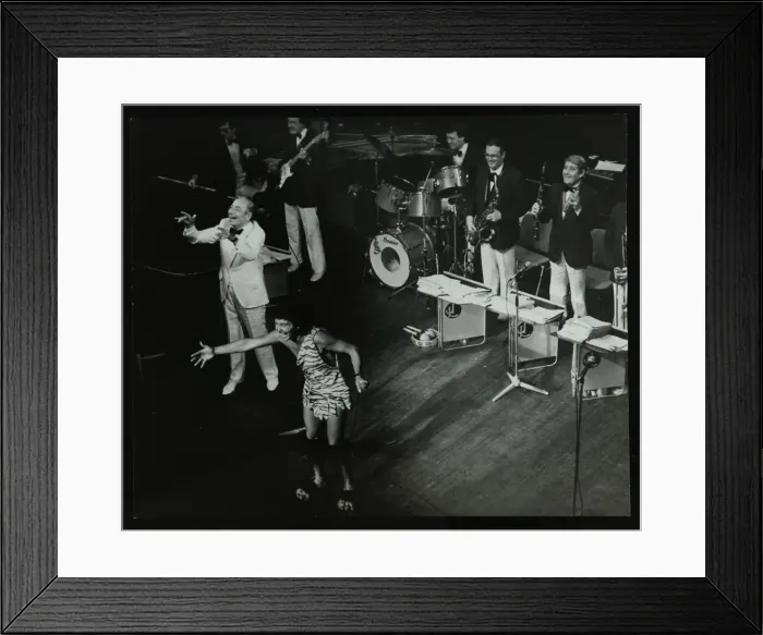 Framed Print : Joe Loss (left) on stage with his orchestra at the Forum Theatre, Hatfield, Hertfordshire, 1986 Framed Print : Joe Loss (left) on stage with his orchestra at the Forum Theatre, Hatfield, Hertfordshire, 1986